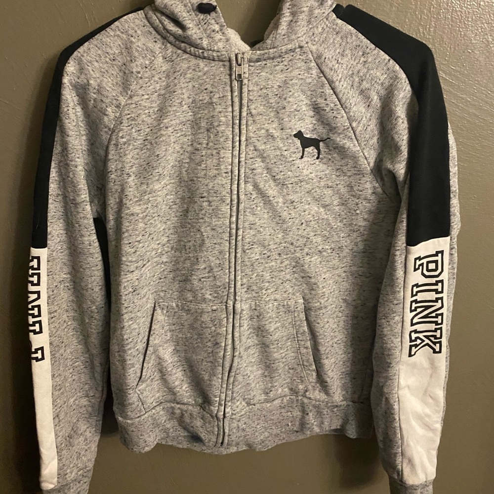 Brand PINK black, white, and grey jacket.